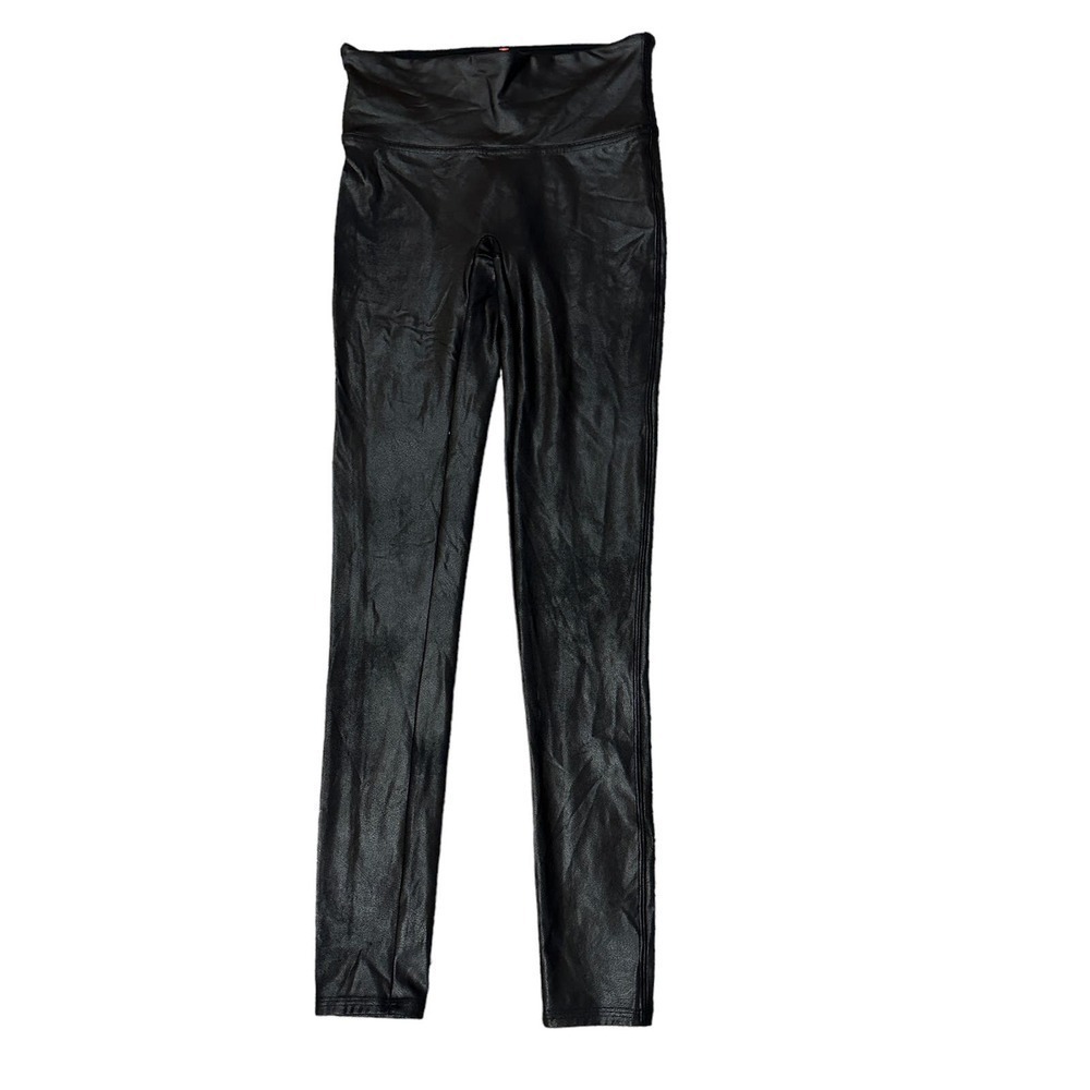 Spanx Shimmer faux Leather legging size small black skinny skin tight womens